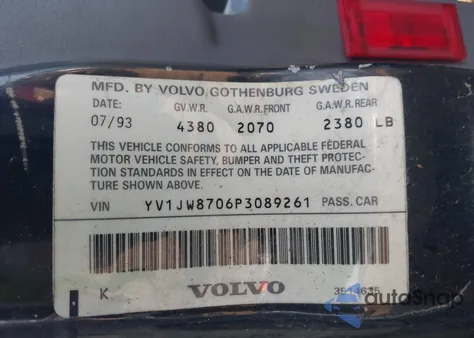 1993 Volvo 940 z USA, uszkodzony, nr VIN YV1JW8706P3089261